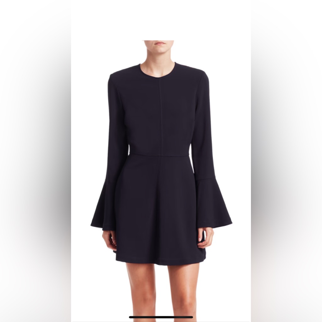 Alc Trixie Dress Size 0 Cut From Silk Crepe, Mini Flare Dress Has Bell Sleeves